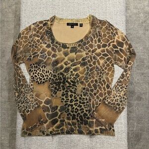 BCBGMaxAzria Beige and Black Knit Top